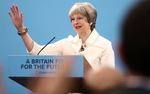 Theresa May delivers her speech at the Conservative Partys Spring Forum - Credit: AFP