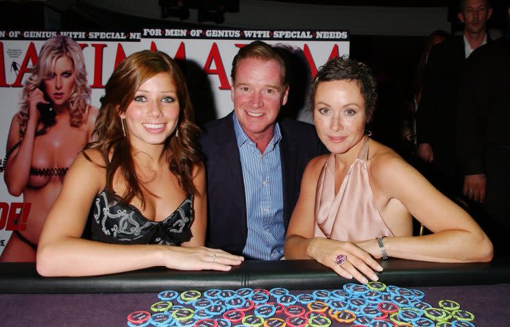 James Hewitt with former Coronation Street star Nikki Sanderson (left) and Amanda Mealing at the Maxim King Of Poker in 2005 (PA)