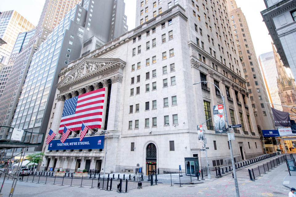 NEW YORK, NEW YORK - JUNE 01: A view of New York Stock Exchange on Wall Street in lower Manhattan on June 01, 2020 in New York City. (Photo by Roy Rochlin/Getty Images)