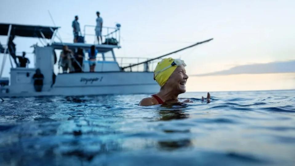 Annette Bening in the water as Nyad