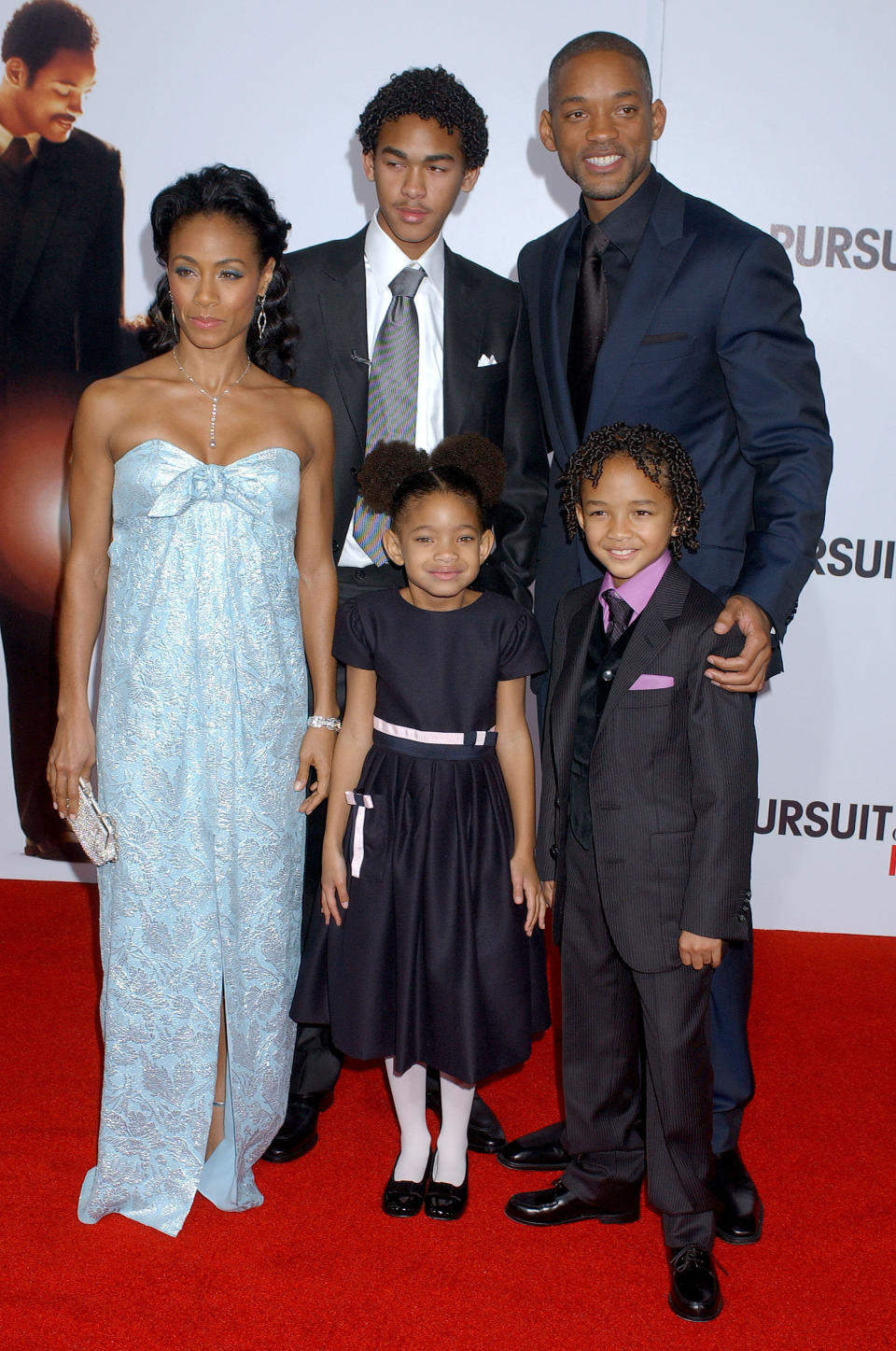 Will Smith, Jada Pinkett Smith and children during 'The Pursuit Of Happyness' Los Angeles Premiere - Arrivals at Mann Village Theatre in Westwood, California, United States. (Photo by Gregg DeGuire/WireImage)