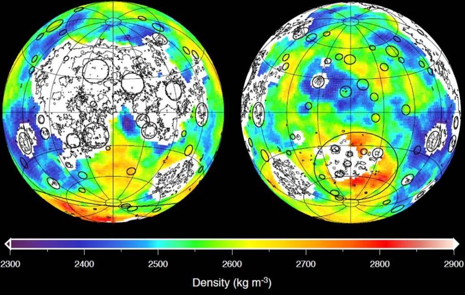 This graphic depicts the lunar highlands. Solid circles correspond to impact basins - showing clearly the impact of space rocks on the moon in its infancy (NASA)