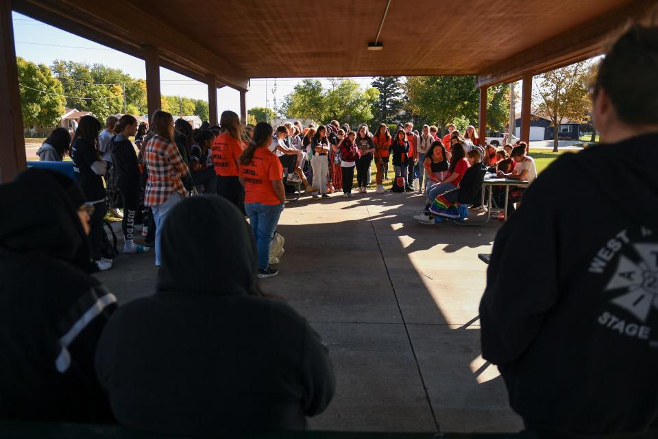 Washington High School students organized a walkout to commemorate thousands of missing and murdered Indigenous women on Thursday, Oct. 5, 2023 at Linwood Park in Sioux Falls, South Dakota.