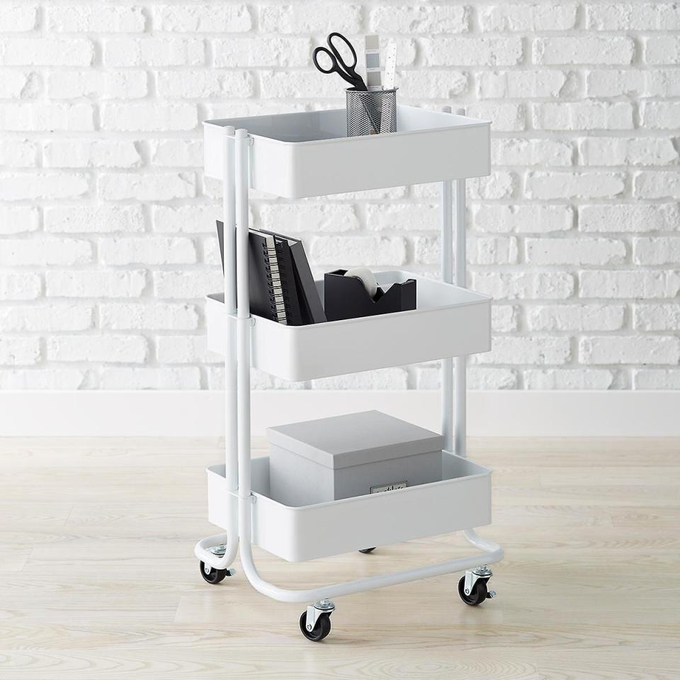 The Container Store White Three-Tier Rolling Cart