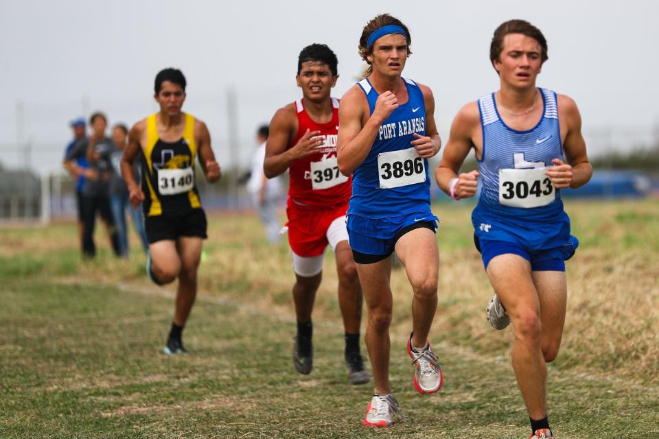 Port Aransas' William Carlough (3896) competes in the UIL Region IV Cross Country Championships at Dr. Jack Dugan Family Soccer and Track Stadium in Corpus Christi, Texas on Monday, Oct. 24, 2022. The Port Aransas boys team took 4th place in the 2A category, qualifying them for state.
