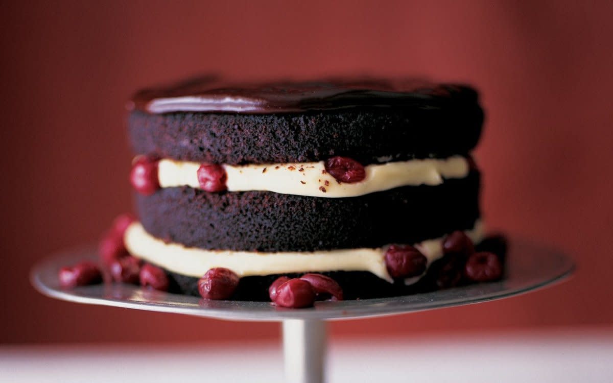 <p>Martha Stewart</p><p>Moist chocolate layers are brushed with a cherry brandy known as kirsch, then filled with pastry cream and cherries. Divine, glossy chocolate ganache is poured over the top.</p><p><strong>Get the recipe: <a href="https://parade.com/244994/parade/martha-stewarts-marvelous-black-forest-cake/" rel="nofollow noopener" target="_blank" data-ylk="slk:Martha Stewart's Marvelous Black Forest Cake;elm:context_link;itc:0;sec:content-canvas" class="link rapid-noclick-resp">Martha Stewart's Marvelous Black Forest Cake</a></strong></p>