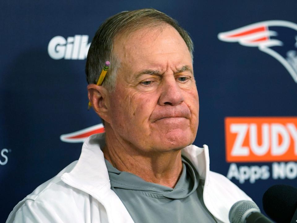 Bill Belichick takes questions after a loss to the Miami Dolphins.