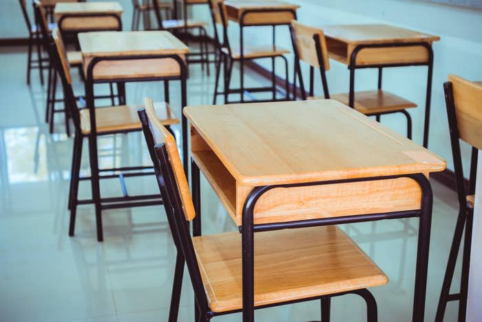 empty desks in a classroom