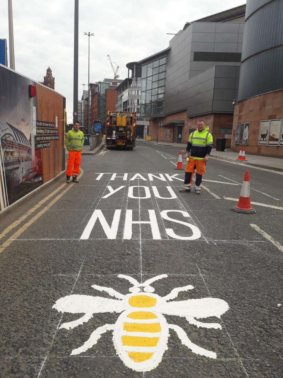 A road marking in Manchester in support of the NHS