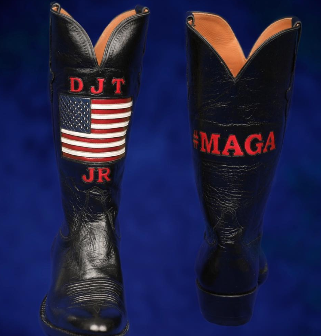 Donald Trump Jr. shared information about where to buy the #MAGA cowboy boots that he says “people keeping asking about” on his Instagram this weekend. The seller, Olsen-Stelzer Boots, is based in Texas. (Photo: Instagram @olsenstelzerboots)