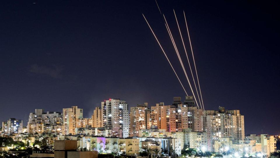 PHOTO: Rockets are launched from the Gaza Strip towards central Israel, as seen from Ashkelon in southern Israel Oct. 17, 2023. (Amir Cohen/Reuters)