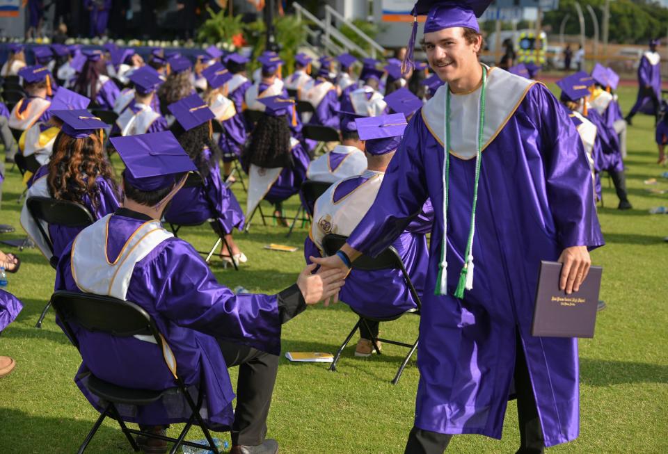 The class of 2022 at Fort Pierce Central High School celebrates graduating during their commencement ceremony on Wednesday, May 25, 2022, at Lawnwood Stadium in Fort Pierce. â€œSeventy three students earned their associates degree, 417 students are graduating with honors, 399 are graduating with industry certifications, 10 are signed into armed forces,â€ said PFC Principal Monarae Miller-Buchanan. â€œFort Pierce Central Class of 2022, congratulations, you are extraordinary.â€