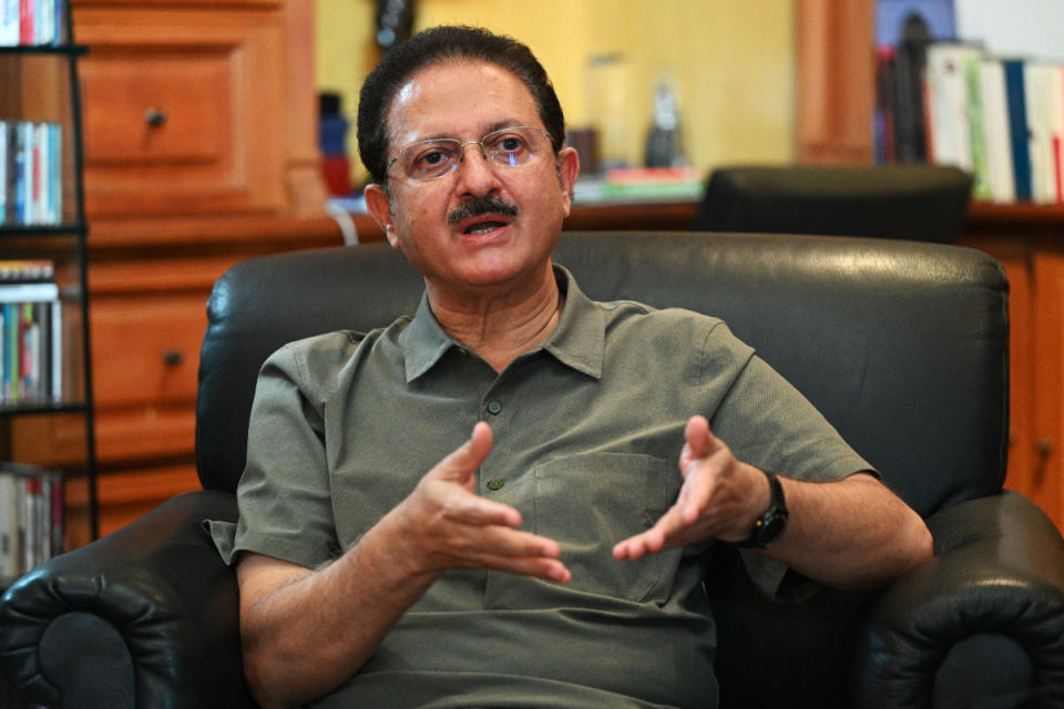 In this picture taken on July 21, 2023, Aamir Fayyaz Sheikh, CEE of Kohinoor Mills, speaks during an interview with AFP in Lahore. Pakistan's industrial manufacturing sector—like elsewhere in the world—has suffered from the slowdown in global consumption and the rise in energy costs following the outbreak of war in Ukraine. "Pakistan's overall market share in the textile and garment industry was nearly 2.25 percent about two years ago. Now it's down to around 1.7 percent." said Aamir Fayyaz Sheikh, CEO of Kohinoor Mills.