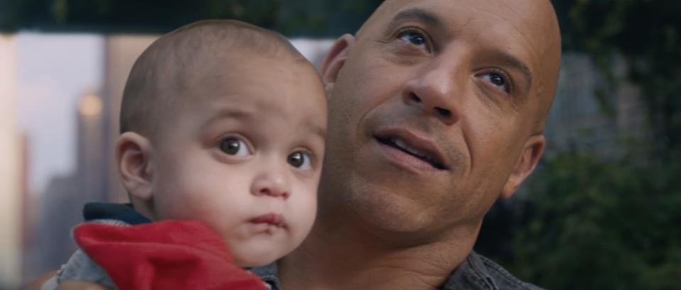 Dom gets to hold his son for the first time at the end of "The Fate of the Furious."