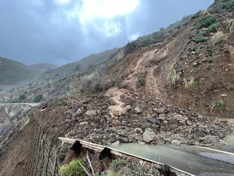 The Mill Creek Slide is one of three major landslides blocking Highway 1.