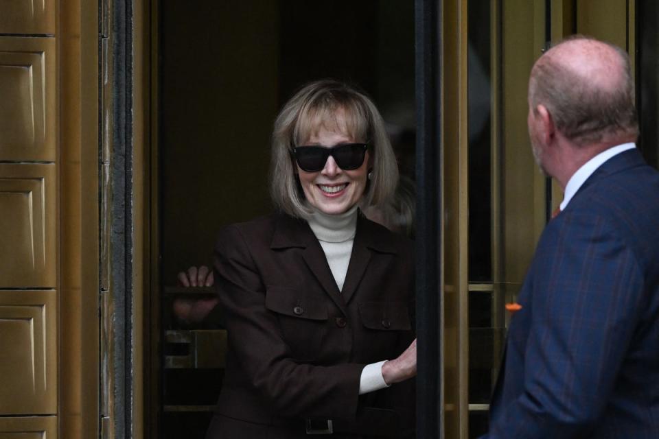 US magazine columnist E. Jean Carroll departs the Manhattan Federal Court in New York City (AFP/Getty)