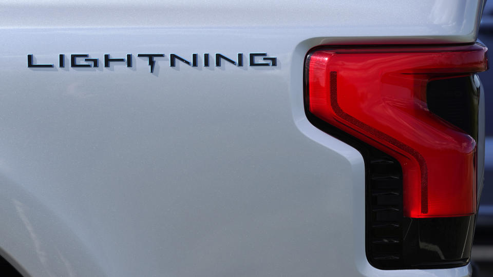 A pre-production Ford F-150 Lightning is shown in Bruce Township, Mich., May 12, 2021. The electric truck is aimed at the heart of the American auto market, a deliberate effort by Ford to move electric vehicles from specialized niche products to the mainstream. (AP Photo/Paul Sancya)