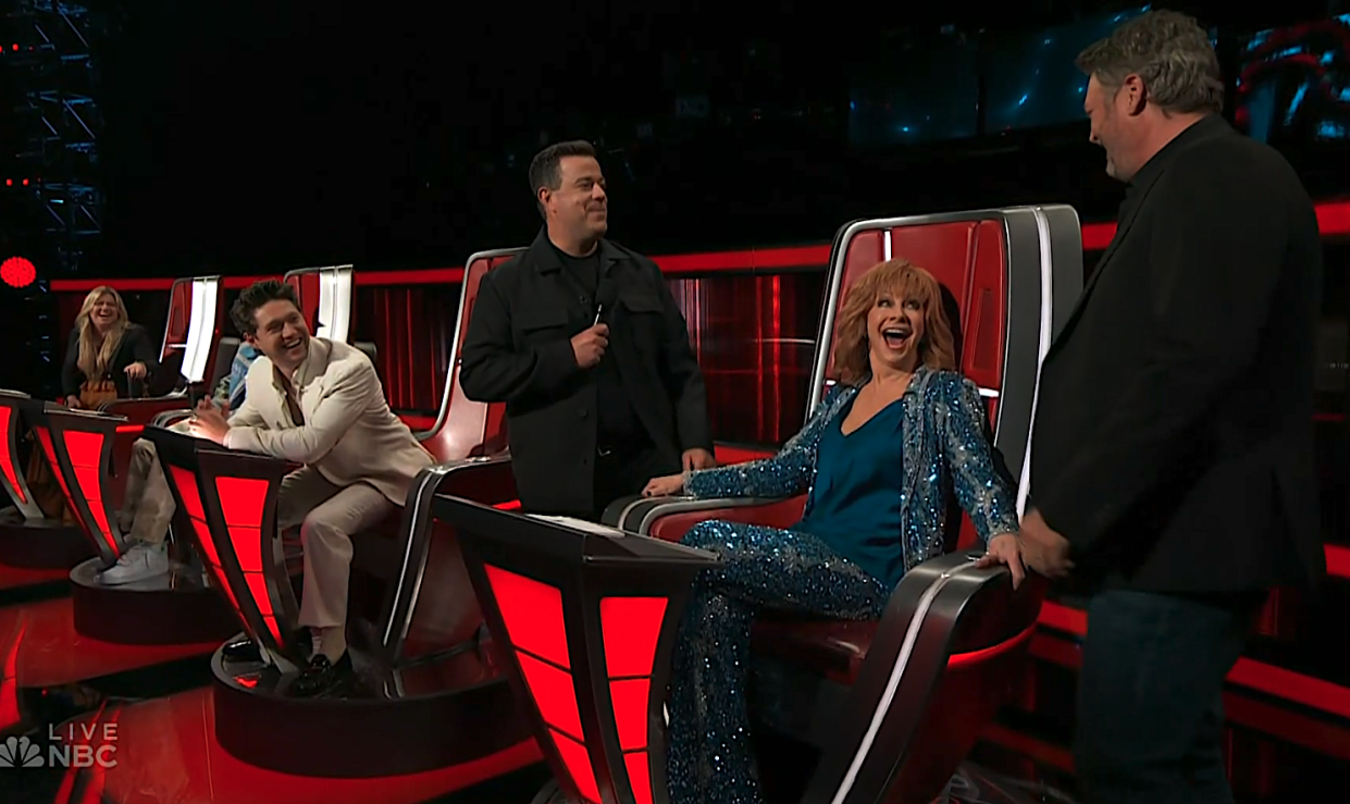 New coach Reba McEntire shows up to 'The Voice' set... one whole season early! (Photo: NBC)