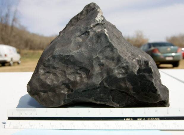 A 13-kilogram meteorite found in 2009 in Buzzard Coulee,  Sask., approximately 40 kilometres from Lloydminster, Alta. The space rock was among 1,000 pieces collected from the Buzzard Coulee meteorite which fell Nov. 20, 2008, making it a Canadian record for number of fragments recovered from a single fall. 
