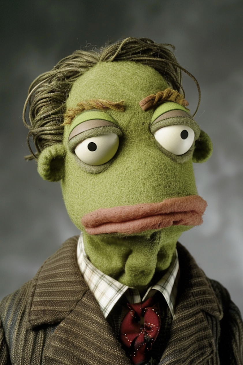 Muppet wearing a plaid suit and tie