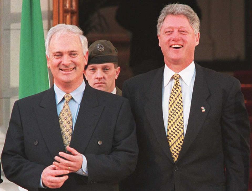 With BIll Clinton in 1995: Bruton had credited the US President with helping to bring about Ireland's first peaceful St Patrick's Day for a quarter of a century