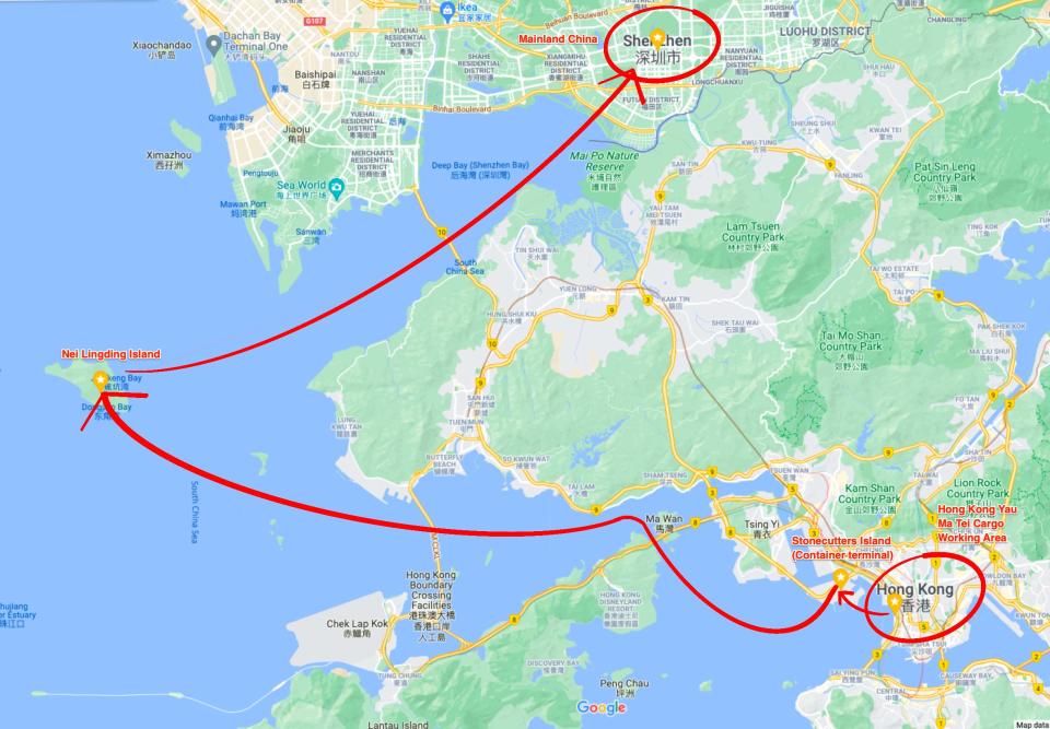 map of smuggling route from Hong Kong to mainland China