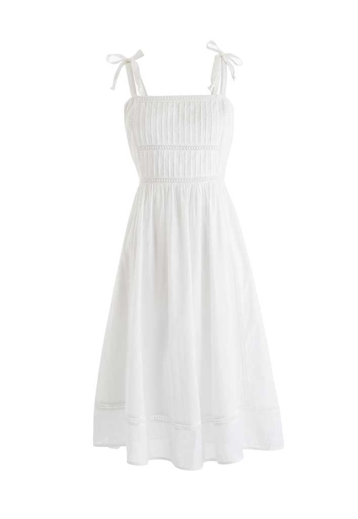 White pin tucked bodice boho dress. 