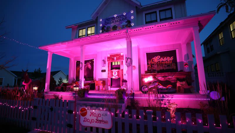 One of many homes decorated in a Barbie theme for Halloween in a Daybreak neighborhood is pictured in South Jordan on Friday, Oct. 13, 2023.