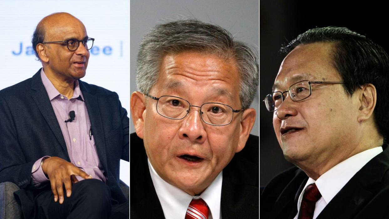 Eligible Candidates for Singapore's Upcoming Presidential Election: Former Senior Minister Tharman Shanmugaratnam, Former GIC Chief Investment Officer Ng Kok Song, and Former Presidential Contender Tan Kin Lian. 