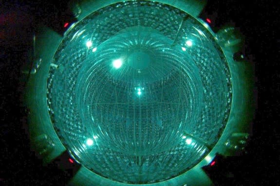 Neutrinos produced in a specific fusion process in the heart of the sun were detected by the Borexino detector. The detector's inner shell — a nylon sphere filled with purified benzene — is seen here.