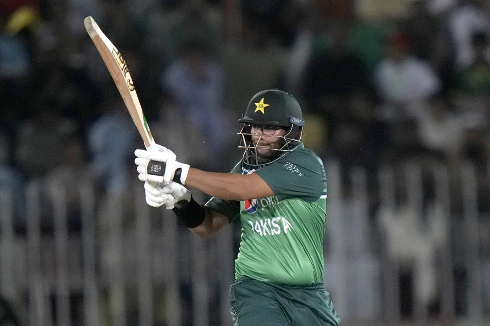 Pakistan's Imam-ul-Haq bats during the first one-day international cricket match between Pakistan and New Zealand, in Rawalpindi, Pakistan, Thursday, April 27, 2023. (AP Photo/Anjum Naveed)