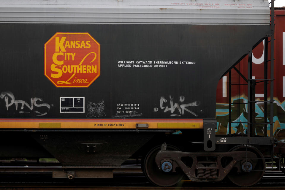 A wagon of a freight train of the Kansas City Southern (KCS) Railway Company is pictured in Toluca, Mexico October 1, 2018. REUTERS/Edgard Garrido