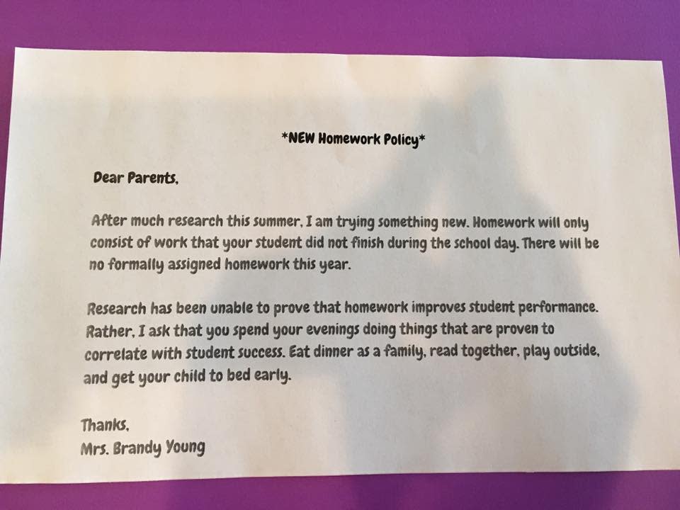 This is why the internet is going crazy over a teacher’s “no homework” announcement