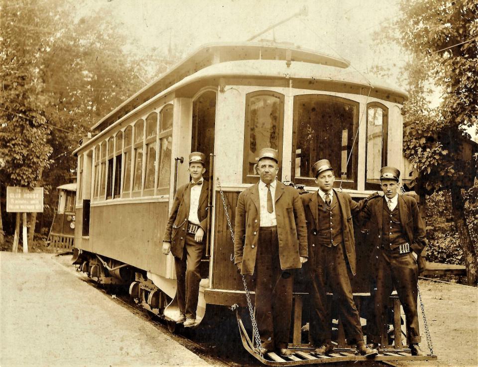 The employees of the Chambersburg, Greencastle, & Waynesboro Electric Street Railway during the early 1900s. Trolley cars No. 28 and 57 are ready to leave Pen Mar Park.