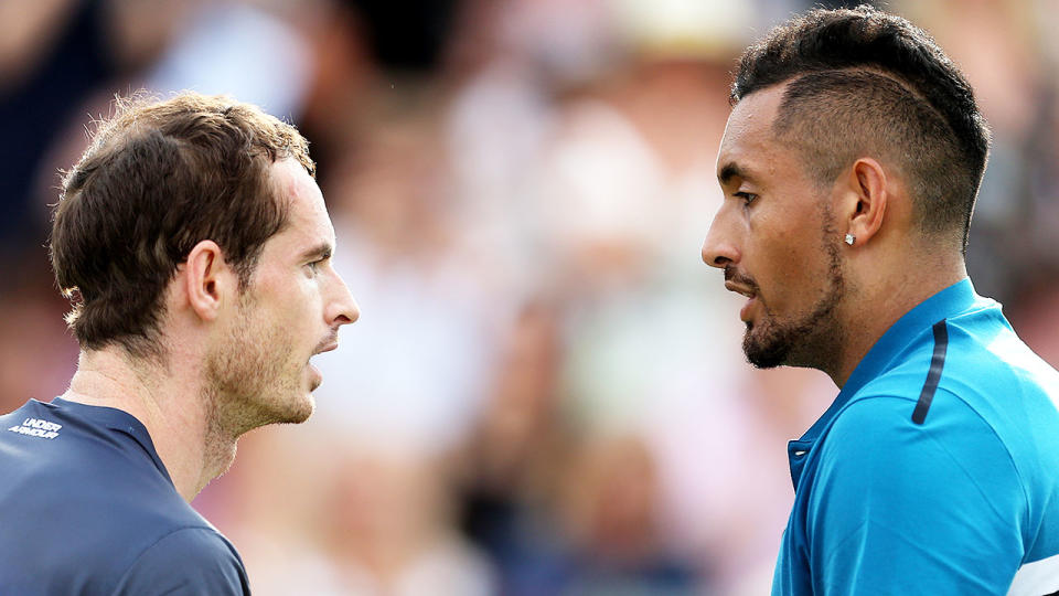 Pictured here, Andy Murray and Nick Kyrgios meet at the net after a tennis match.
