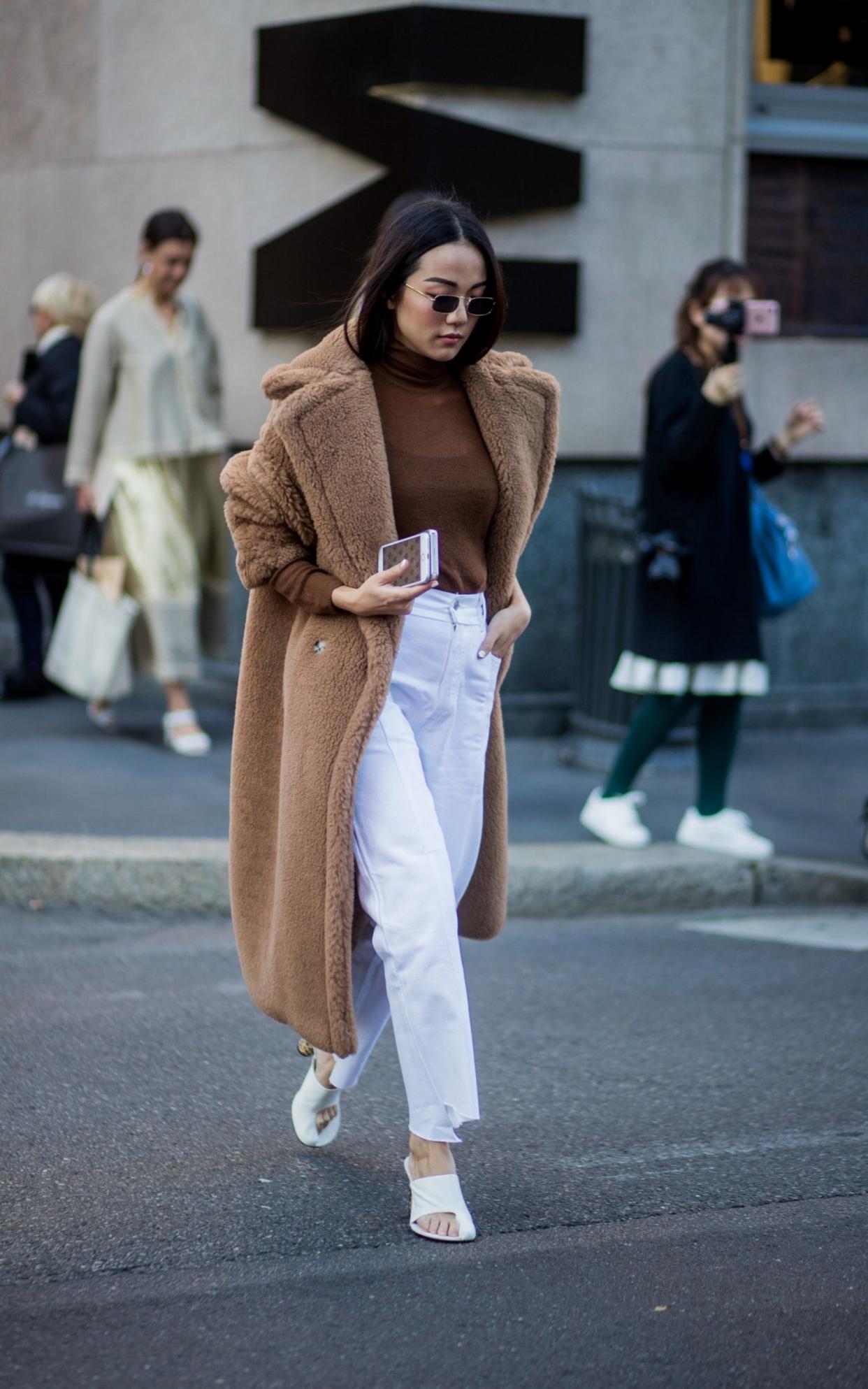 From white jeans to brown on brown (both seen on Yoyo Cao at Milan Fashion Week): the Telegraph fashion team chooses their favourite wintry looks - Getty Images Europe