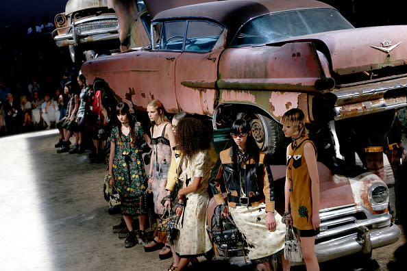 <p>With the spectacle of rusted vintage cars and models who looked like Punk Princesses, Coach was definitely one rebellious show. <i>[Photo: Getty]</i></p>