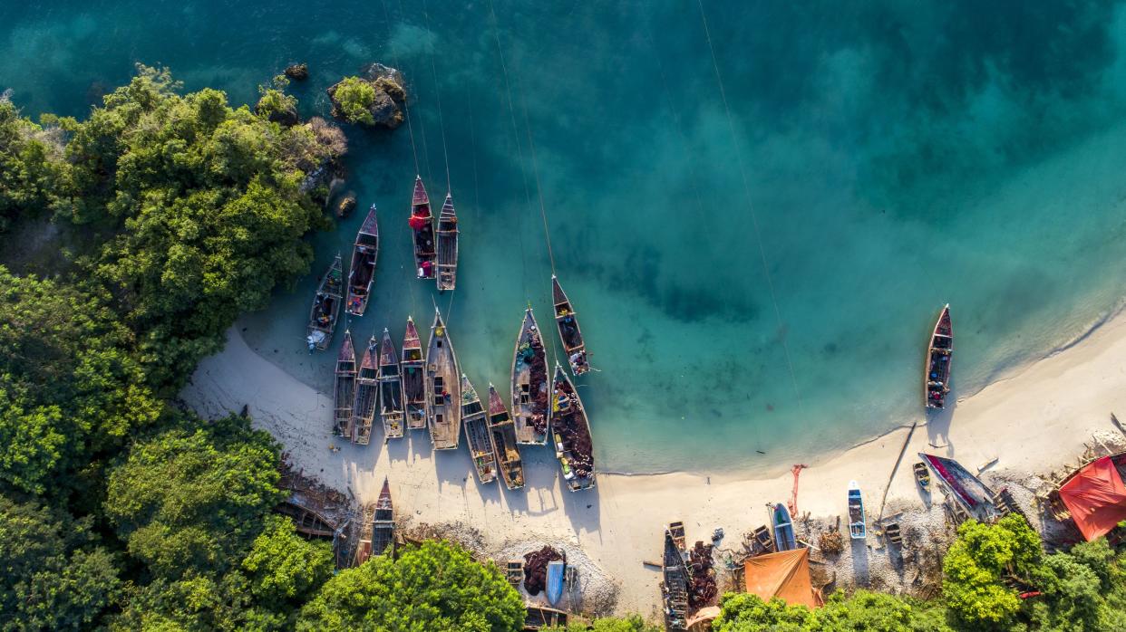 aerial view of the water coast line in Zanzibar Tanzania