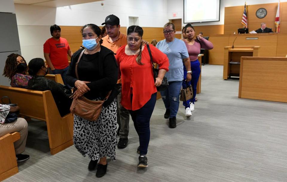 01/19/2022—The family of the murder victim leaves the courtroom after the video first appearance of the man who is charged with the murder of their family member. Ruben Gutierrez Pioquinto is facing murder charges after the Manatee County Sheriff’s Office says he shot a 33-year-old man dead and dumped his body by the side of the radon 77th Street East in Palmetto.