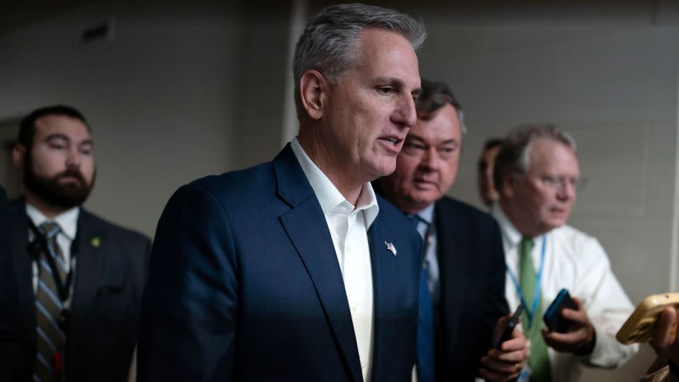 Rep. Kevin McCarthy leaves a Republican conference meeting at the Capitol in Washington, DC, on Friday.  - Jose Luis Magana/AP
