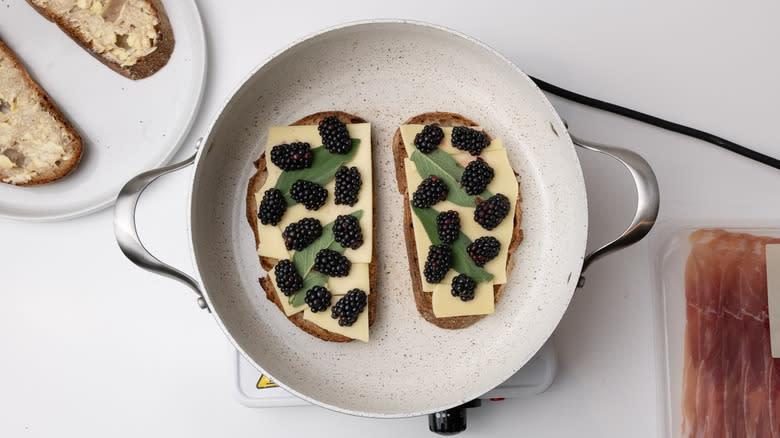 assembling blackberry grilled cheese