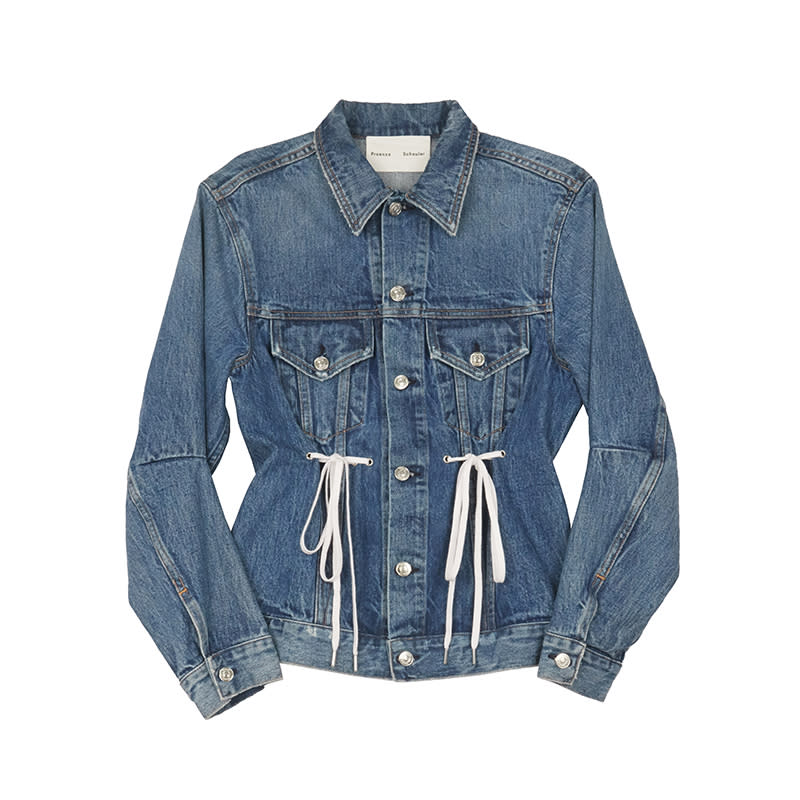 <a rel="nofollow noopener" href="https://www.proenzaschouler.com/shopping/pswl-denim-drawstring-jacket-12269249" target="_blank" data-ylk="slk:PSWL Denim Drawstring Jacket, Proenza Schouler, $575;elm:context_link;itc:0;sec:content-canvas" class="link ">PSWL Denim Drawstring Jacket, Proenza Schouler, $575</a>