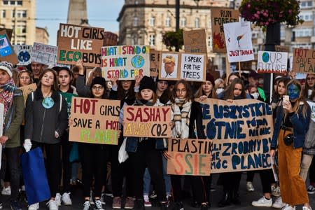 Activists take part in the Global Climate Strike in Lodz