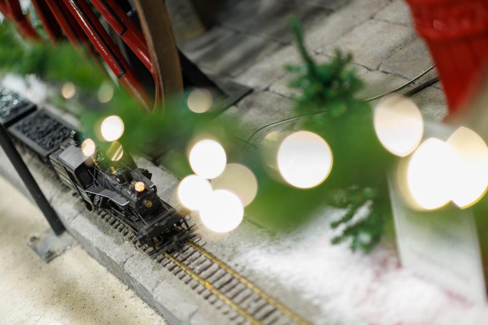 Trains speed through exhibits during the 2023 Christmas Train Garden, Friday, Nov. 24, 2023, at the Greater Hanover Area Fire Museum in Hanover Borough. The exhibit runs through the end of the year.