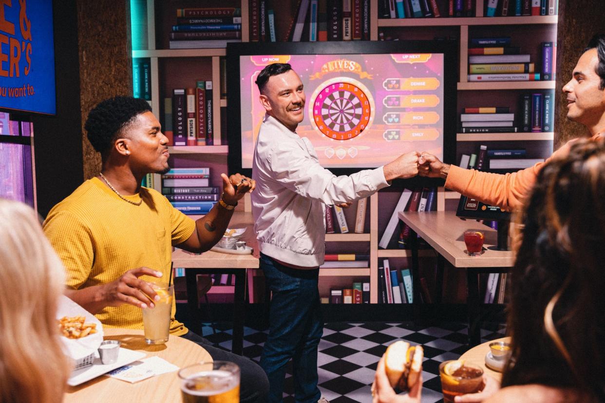 A Hi-Tech Darts game is one of the offerings in the new social bays at Dave & Buster's Hilliard. Participants in the entertainment complex's "Find the Flag" search could win a VIP visit to enjoy the new features.