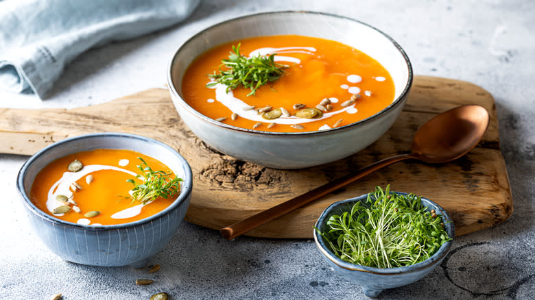 Soup garnished with pumpkin seeds