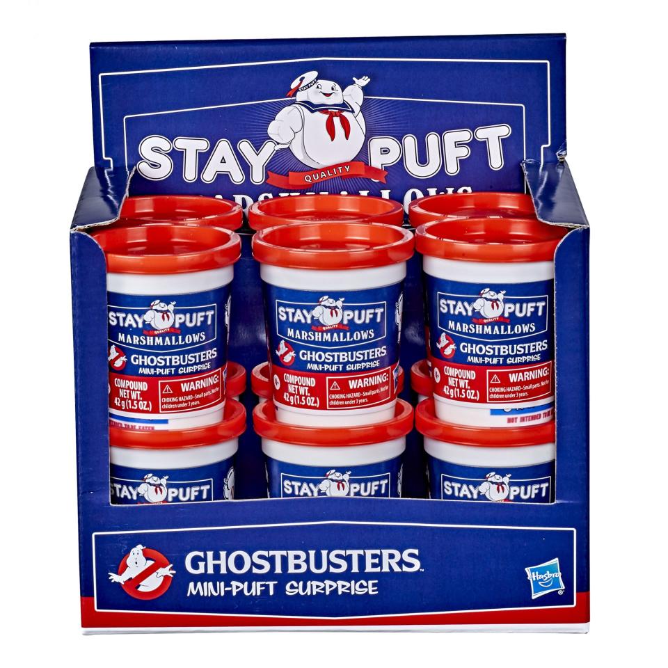 A full box of Stay-Puft mini toys in their tubs