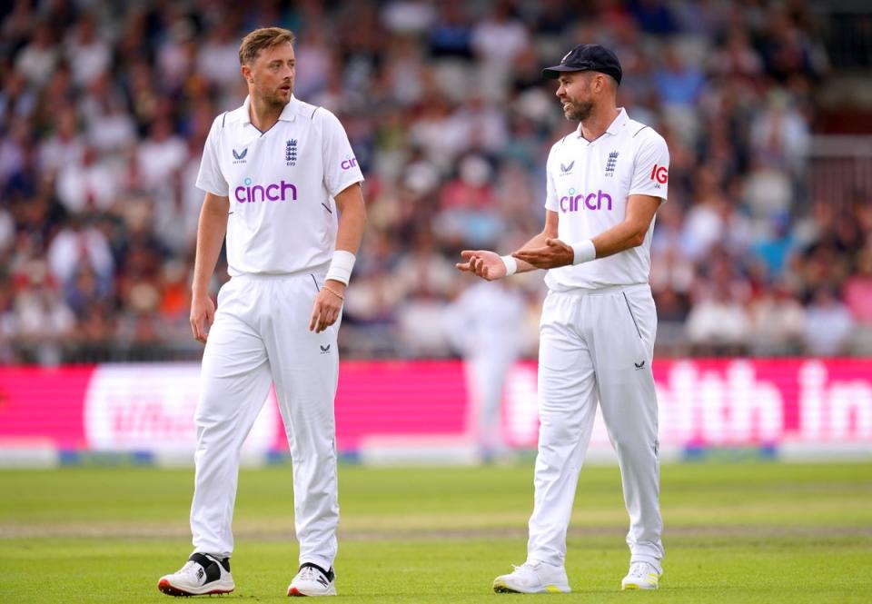 James Anderson, right, and Ollie Robinson can drive home England’s position on Saturday morning (Nick Potts/PA) (PA Wire)