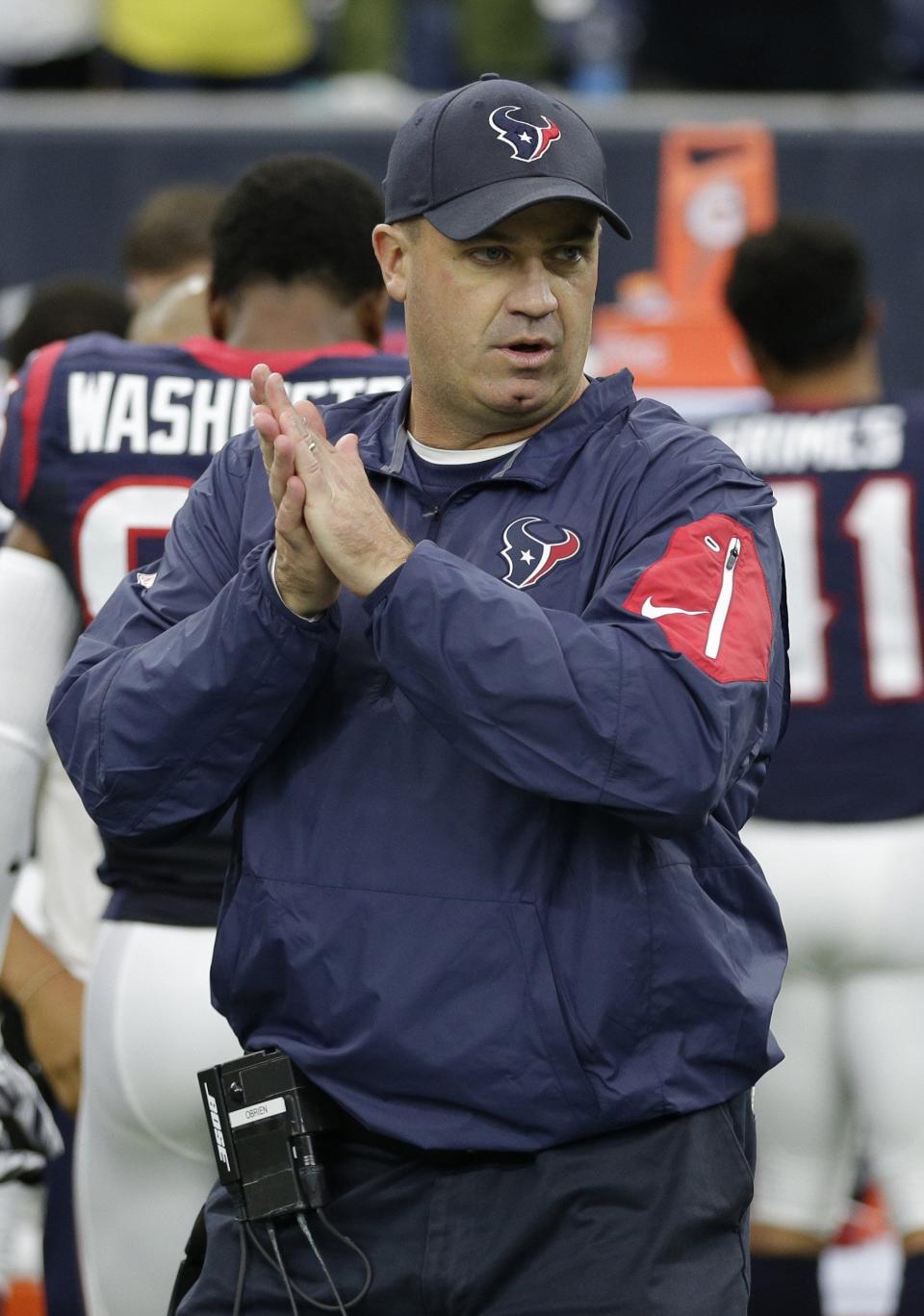 Bill O'Brien looks on during a game while serving as head coach of the Houston Texans.