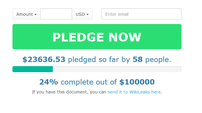 Screengrab of WikiLeaks pledge page